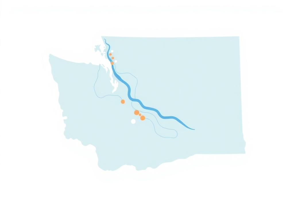 Illustrated map of the Tri-Cities Washington service area along the Columbia and Snake rivers